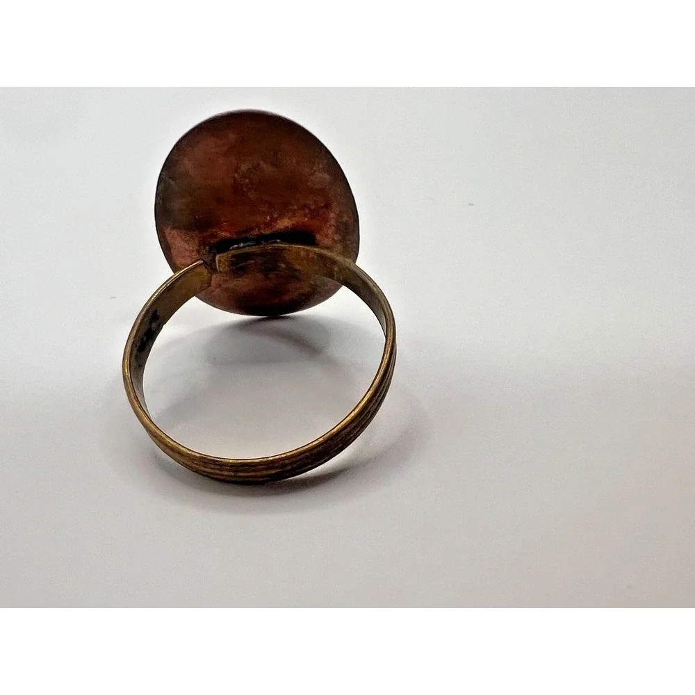Copper Brass Ring‎ Signet Style Rustic Boho Medieval Adjustable Artisan Earthy